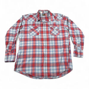 Vintage Open Range Western Shirt Adult EXTRA LARGE Red Plaid Pearl Snap 90s